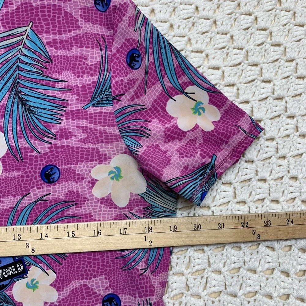 Jurassic Scrub Top Sz S Park Dominion Universe Studio Dino Skin Floral Pink Blue